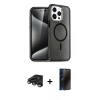 MARSİLYAN™- iPhone 15 Pro Max Kılıf Nova Asil Prime - Siyah 3D Antistatik Hayalet Cam Ekran Koruyucu + Raze Metal Kamera Lens - TMGI