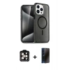 MARSİLYAN™- iPhone 15 Pro Max Kılıf Nova Asil Prime - Siyah 3D Antistatik Hayalet Cam Ekran Koruyucu + PVD Metal Kamera Lens - TU