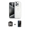 MARSİLYAN™- iPhone 15 Pro Max Kılıf Nova Asil Prime - Siyah 3D Antistatik Hayalet Cam Ekran Koruyucu + PVD Metal Kamera Lens - TU