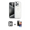 MARSİLYAN™- iPhone 15 Pro Max Kılıf Nova Asil Prime - Siyah 3D Antistatik Mat Seramik Nano Ekran Koruyucu + Gümüş PVD Metal Kamera Lens