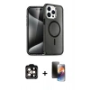 MARSİLYAN™- iPhone 15 Pro Max Kılıf Nova Asil Prime - Siyah 3D Antistatik Mat Seramik Nano Ekran Koruyucu + PVD Metal Kamera Lens - TU
