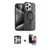 MARSİLYAN™- iPhone 15 Pro Max Kılıf Nova Asil Prime - Siyah 3D Antistatik Mat Seramik Nano Ekran Koruyucu + Gümüş PVD Metal Kamera Lens