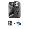 MARSİLYAN™- iPhone 15 Pro Max Kılıf Nova Asil Prime - Siyah 3D Antistatik Seramik Nano Ekran Koruyucu + PVD Metal Kamera Lens - LT