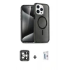 MARSİLYAN™- iPhone 15 Pro Max Kılıf Nova Asil Prime - Siyah Bilvis 0.18mm Plus Cam Ekran Koruyucu + Gri PVD Metal Kamera Lens