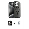 MARSİLYAN™- iPhone 15 Pro Max Kılıf Nova Asil Prime - Siyah Bilvis 0.18mm Plus Cam Ekran Koruyucu + Turuncu PVD Metal Kamera Lens