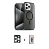 MARSİLYAN™- iPhone 15 Pro Max Kılıf Nova Asil Prime - Siyah Bilvis 3D Cam Ekran Koruyucu + PVD Metal Kamera Lens - LT