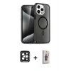 MARSİLYAN™- iPhone 15 Pro Max Kılıf Nova Asil Prime - Siyah Bilvis 3D Cam Ekran Koruyucu + PVD Metal Kamera Lens - SH