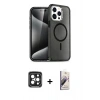 MARSİLYAN™- iPhone 15 Pro Max Kılıf Nova Asil Prime - Siyah Bilvis 3D Mat Cam Ekran Koruyucu + PVD Metal Kamera Lens - SH
