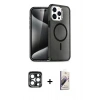 MARSİLYAN™- iPhone 15 Pro Max Kılıf Nova Asil Prime - Siyah Bilvis 3D Mat Cam Ekran Koruyucu + PVD Metal Kamera Lens - LT