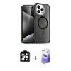 MARSİLYAN™- iPhone 15 Pro Max Kılıf Nova Asil Prime - Siyah Bilvis 5in1 5D Magic Hayalet Cam Ekran Koruyucu + PVD Metal Kamera Lens - TU