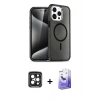 MARSİLYAN™- iPhone 15 Pro Max Kılıf Nova Asil Prime - Siyah Bilvis 5in1 5D Magic Hayalet Cam Ekran Koruyucu + PVD Metal Kamera Lens - SH