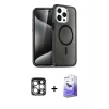 MARSİLYAN™- iPhone 15 Pro Max Kılıf Nova Asil Prime - Siyah Bilvis 5in1 5D Magic Hayalet Cam Ekran Koruyucu + PVD Metal Kamera Lens - GS