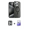MARSİLYAN™- iPhone 15 Pro Max Kılıf Nova Asil Prime - Siyah Bilvis 5in1 5D Magic Hayalet Cam Ekran Koruyucu + PVD Metal Kamera Lens - LT