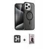 MARSİLYAN™- iPhone 15 Pro Max Kılıf Nova Asil Prime - Siyah Bilvis Hayalet Cam Ekran Koruyucu + PVD Metal Kamera Lens - GI