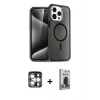 MARSİLYAN™- iPhone 15 Pro Max Kılıf Nova Asil Prime - Siyah Bilvis Hayalet Cam Ekran Koruyucu + Gümüş PVD Metal Kamera Lens