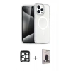 MARSİLYAN™- iPhone 15 Pro Max Kılıf Nova Asil Prime - Siyah Bilvis Hayalet Cam Ekran Koruyucu + Lacivert PVD Metal Kamera Lens