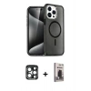 MARSİLYAN™- iPhone 15 Pro Max Kılıf Nova Asil Prime - Siyah Bilvis Hayalet Cam Ekran Koruyucu + Lacivert PVD Metal Kamera Lens
