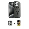 MARSİLYAN™- iPhone 15 Pro Max Kılıf Nova Asil Prime - Siyah Buffer Cam Ekran Koruyucu + PVD Metal Kamera Lens - GS