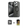 MARSİLYAN™- iPhone 15 Pro Max Kılıf Nova Asil Prime - Siyah Buffer Cam Ekran Koruyucu + PVD Metal Kamera Lens - SH