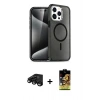MARSİLYAN™- iPhone 15 Pro Max Kılıf Nova Asil Prime - Siyah Buffer Cam Ekran Koruyucu + Raze Metal Kamera Lens - SH