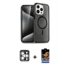 MARSİLYAN™- iPhone 15 Pro Max Kılıf Nova Asil Prime - Siyah Buffer Hayalet Cam Ekran Koruyucu + PVD Metal Kamera Lens - GS