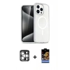 MARSİLYAN™- iPhone 15 Pro Max Kılıf Nova Asil Prime - Siyah Buffer Hayalet Cam Ekran Koruyucu + PVD Metal Kamera Lens - GS