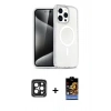 MARSİLYAN™- iPhone 15 Pro Max Kılıf Nova Asil Prime - Siyah Buffer Hayalet Cam Ekran Koruyucu + PVD Metal Kamera Lens - SH