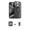 MARSİLYAN™- iPhone 15 Pro Max Kılıf Nova Asil Prime - Siyah Joko Magic 5D Hayalet Cam + Gri PVD Metal Kamera Lens