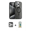 MARSİLYAN™- iPhone 15 Pro Max Kılıf Nova Asil Prime - Siyah Polymer Nano Ekran Koruyucu + PVD Metal Kamera Lens - GS