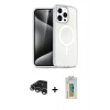 MARSİLYAN™- iPhone 15 Pro Max Kılıf Nova Asil Prime - Siyah Polymer Nano Ekran Koruyucu + Gümüş Raze Metal Kamera Lens