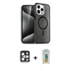 MARSİLYAN™- iPhone 15 Pro Max Kılıf Nova Asil Prime - Siyah Polymer Nano Ekran Koruyucu + PVD Metal Kamera Lens - LT