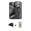 MARSİLYAN™- iPhone 15 Pro Max Kılıf Nova Asil Prime - Siyah Polymer Nano Ekran Koruyucu + Raze Metal Kamera Lens - SH