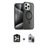 MARSİLYAN™- iPhone 15 Pro Max Kılıf Nova Asil Prime - Siyah Vanessa Magic Hayalet Cam + PVD Metal Kamera Lens - TU