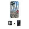MARSİLYAN™- iPhone 15 Pro Max Kılıf Nova Doku Prime - Siyah 3D Antistatik Hayalet Cam Ekran Koruyucu + Gri PVD Metal Kamera Lens