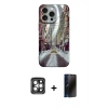 MARSİLYAN™- iPhone 15 Pro Max Kılıf Nova Doku Prime - Siyah 3D Antistatik Hayalet Cam Ekran Koruyucu + Gri PVD Metal Kamera Lens