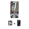 MARSİLYAN™- iPhone 15 Pro Max Kılıf Nova Doku Prime - Siyah 3D Antistatik Hayalet Cam Ekran Koruyucu + Gümüş PVD Metal Kamera Lens