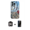 MARSİLYAN™- iPhone 15 Pro Max Kılıf Nova Doku Prime - Siyah 3D Antistatik Hayalet Cam Ekran Koruyucu + PVD Metal Kamera Lens - TU