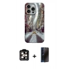 MARSİLYAN™- iPhone 15 Pro Max Kılıf Nova Doku Prime - Siyah 3D Antistatik Hayalet Cam Ekran Koruyucu + PVD Metal Kamera Lens - TU