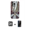 MARSİLYAN™- iPhone 15 Pro Max Kılıf Nova Doku Prime - Siyah 3D Antistatik Hayalet Cam Ekran Koruyucu + PVD Metal Kamera Lens - SH
