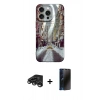MARSİLYAN™- iPhone 15 Pro Max Kılıf Nova Doku Prime - Siyah 3D Antistatik Hayalet Cam Ekran Koruyucu + Raze Metal Kamera Lens - TMGI