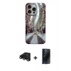 MARSİLYAN™- iPhone 15 Pro Max Kılıf Nova Doku Prime - Siyah 3D Antistatik Hayalet Cam Ekran Koruyucu + Siyah Raze Metal Kamera Lens