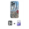 MARSİLYAN™- iPhone 15 Pro Max Kılıf Nova Doku Prime - Siyah Bilvis 5in1 5D Magic Hayalet Cam Ekran Koruyucu + PVD Metal Kamera Lens - LT
