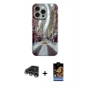 MARSİLYAN™- iPhone 15 Pro Max Kılıf Nova Doku Prime - Siyah Buffer Hayalet Cam Ekran Koruyucu + Gümüş Raze Metal Kamera Lens