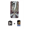 MARSİLYAN™- iPhone 15 Pro Max Kılıf Nova Doku Prime - Siyah Buffer Hayalet Cam Ekran Koruyucu + Turuncu PVD Metal Kamera Lens