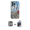 MARSİLYAN™- iPhone 15 Pro Max Kılıf Nova Doku Prime - Siyah Vanessa Magic Cam + Lacivert PVD Metal Kamera Lens
