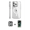 MARSİLYAN™- iPhone 15 Pro Max Kılıf Nova Doku - Şeffaf 360 Full Body Arka Koruyucu + PVD Metal Kamera Lens - LT