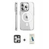 MARSİLYAN™- iPhone 15 Pro Max Kılıf Nova Doku - Şeffaf Pasifik Cam Ekran Koruyucu + PVD Metal Kamera Lens - GS