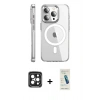 MARSİLYAN™- iPhone 15 Pro Max Kılıf Nova Doku - Şeffaf Pasifik Cam Ekran Koruyucu + PVD Metal Kamera Lens - SH