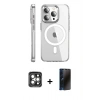 MARSİLYAN™- iPhone 15 Pro Max Kılıf Nova Doku - Siyah 3D Antistatik Hayalet Cam Ekran Koruyucu + PVD Metal Kamera Lens - GI
