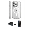 MARSİLYAN™- iPhone 15 Pro Max Kılıf Nova Doku - Siyah 3D Antistatik Hayalet Cam Ekran Koruyucu + Lacivert Raze Metal Kamera Lens